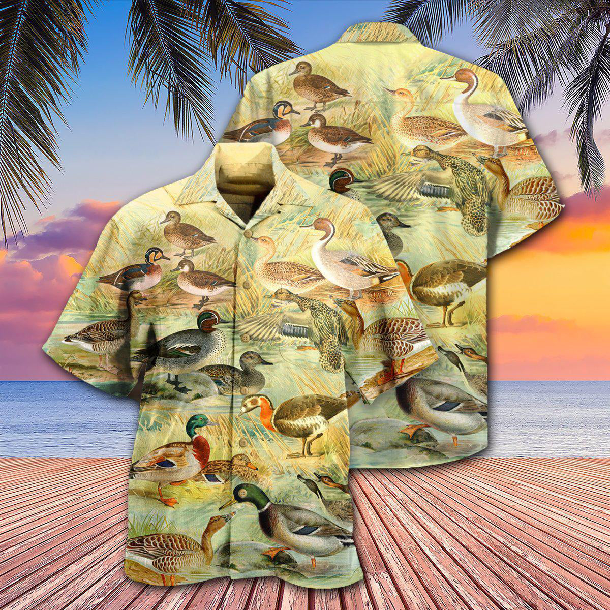 Vintage Duck Hawaiian Shirt With Detailed Graphic For Beach Parties Vacation Travel And Relaxed Casual Style