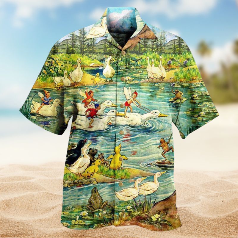 Ducks Racing Hawaiian Shirt For Automotive Enthusiasts, Coastal Trips, And Casual Warm Weather Style