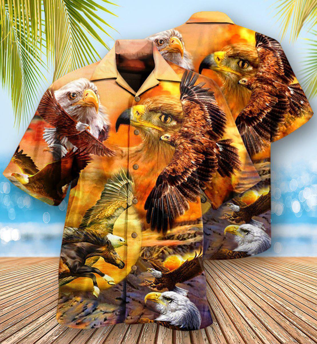 Eagle Flying Sunset Sky Hawaiian Shirt For Coastal Adventures And Warm Weather Wear