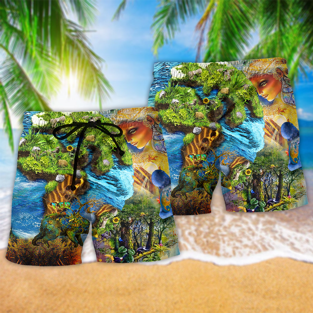 Earth Environmental Protection Message Beach Shorts Design Detail For Casual Warm Weather Outfits
