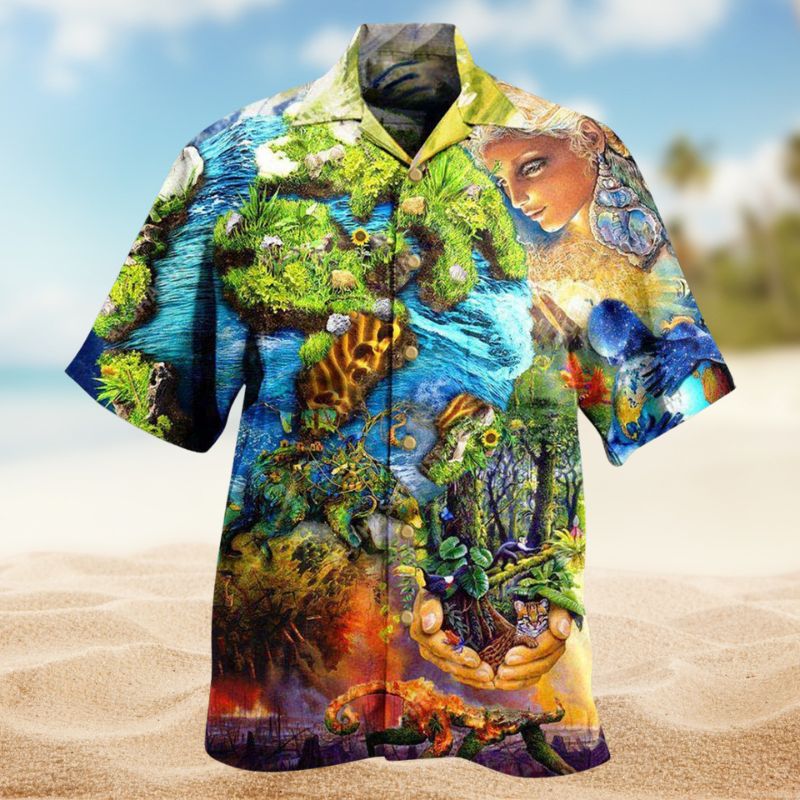 Earth Environmental Protection Hawaiian Shirt For Summer Vacation Beach Travel And Relaxed Casual Wear