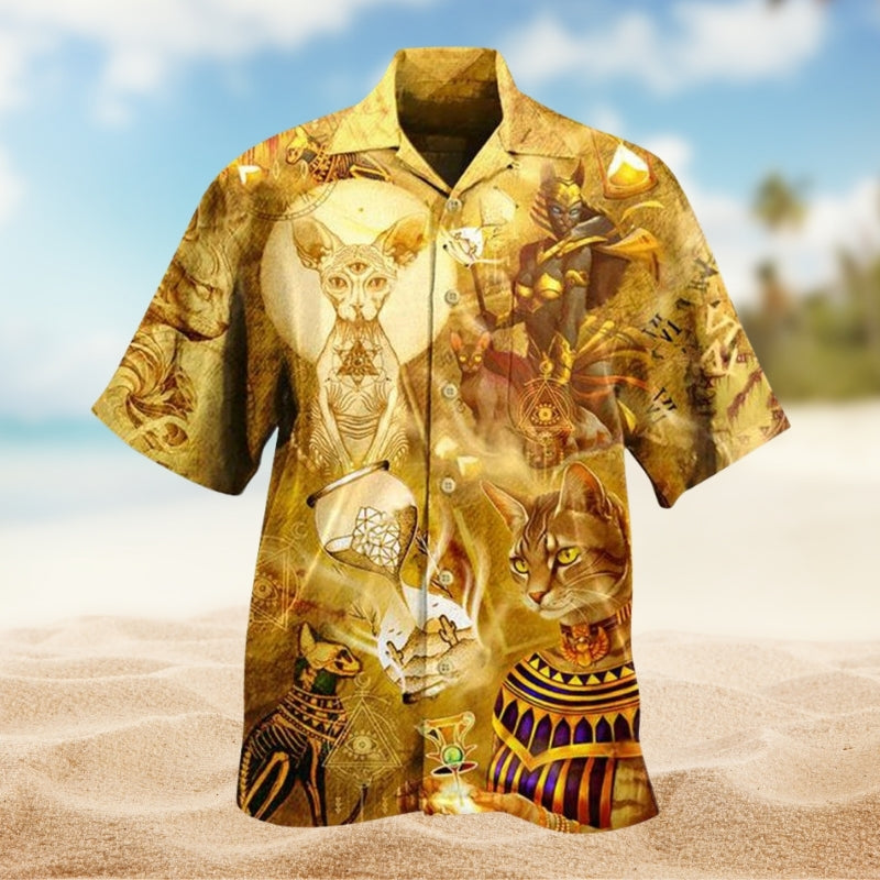Egypt Cat Hawaiian Shirt For Nature Fans, Resort Trips, And Comfortable Warm Weather Wear