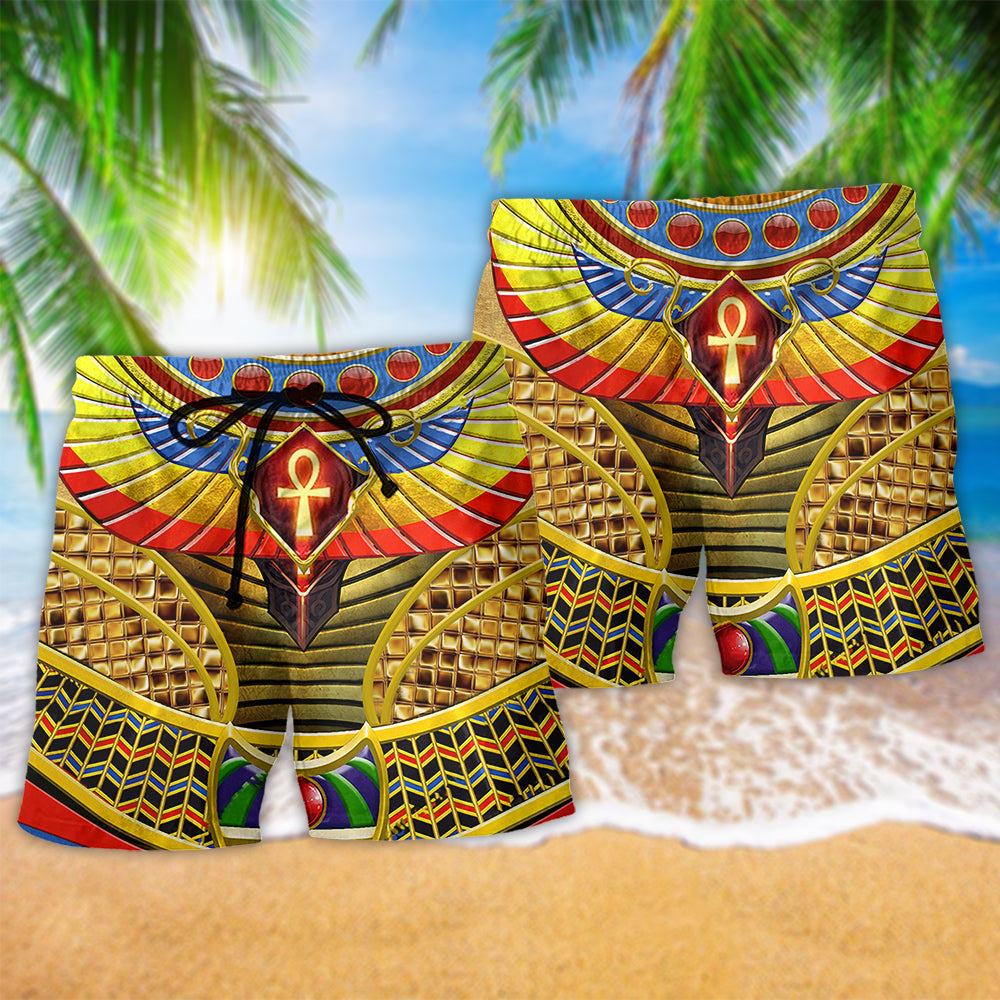 Egyptian Symbol Beach Shorts Pattern Detail For Holiday Travel And Lightweight Summer Style