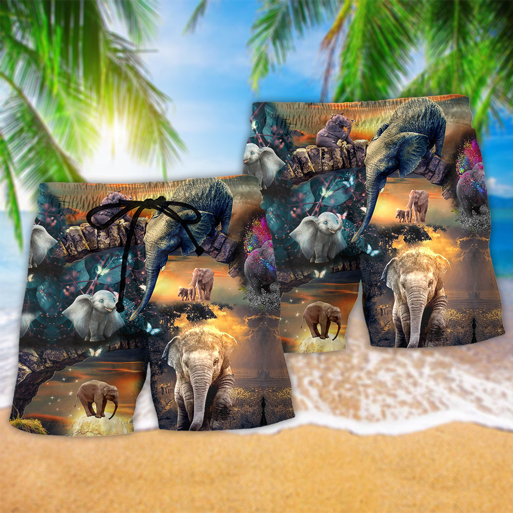 Wild Free Elephant Beach Shorts Pattern Detail For Casual Outings And Easygoing Coastal Style