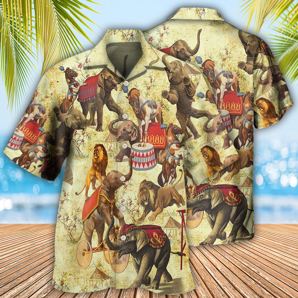Vintage Elephant Circus Show Hawaiian Shirt For Resort Getaways And Comfortable Summer Activities