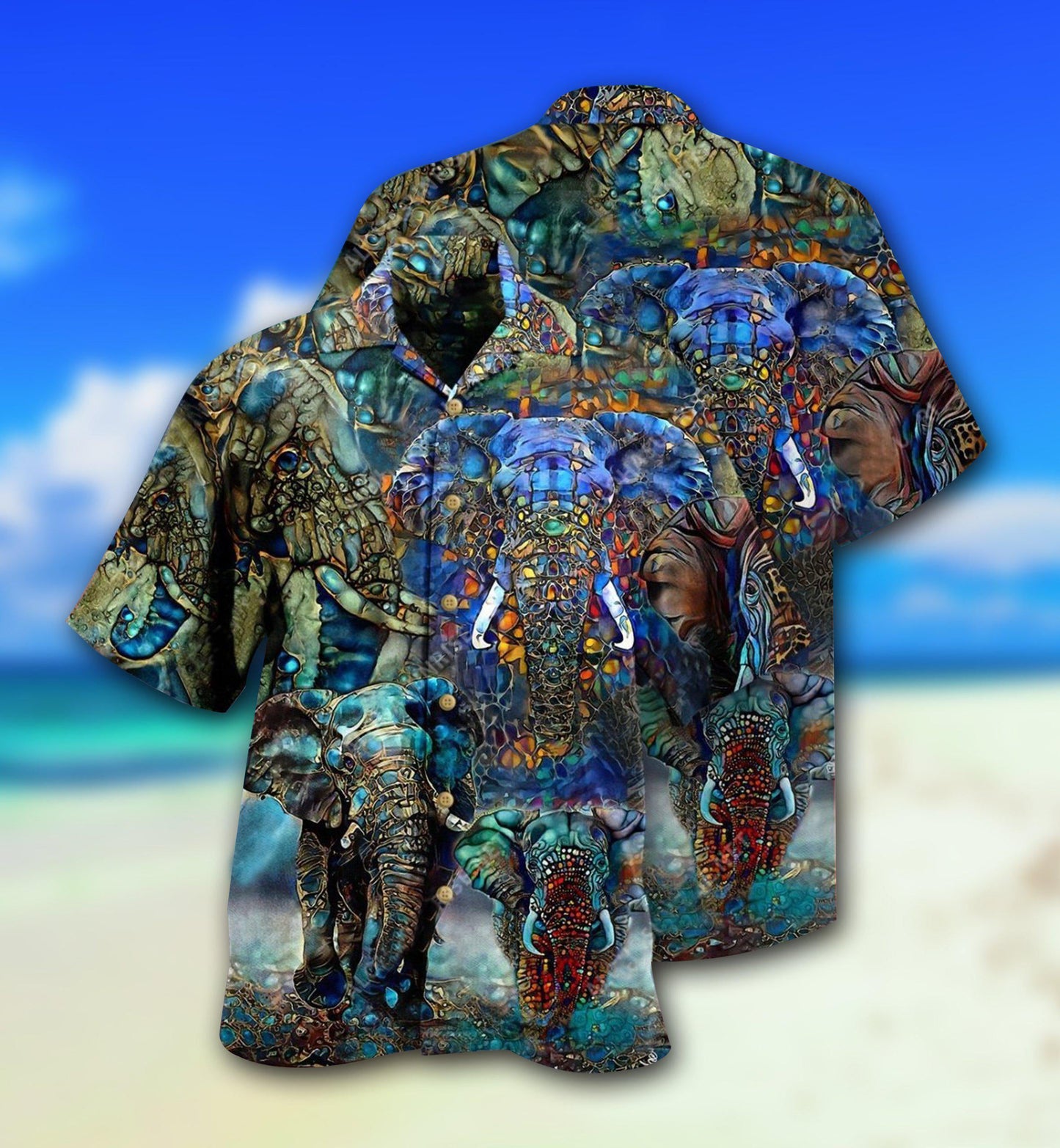 Elephant And Forest Hawaiian Shirt With Detailed Graphic For Tropical Travel Beach Gatherings And Comfortable Wear