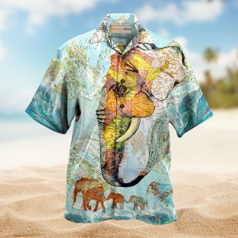 Elephant Map Hawaiian Shirt For Coastal Adventures Outdoor Gatherings And Casual Warm Weather Wear