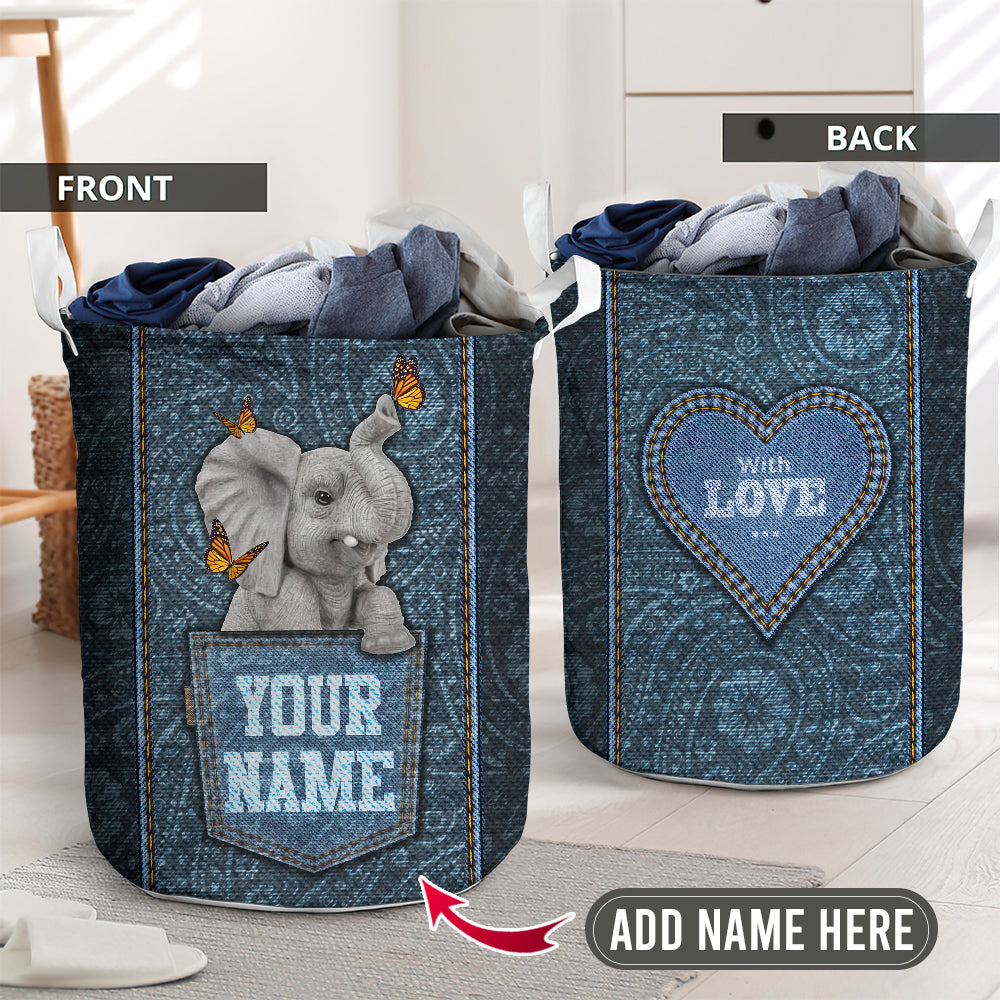 Elephant And Butterfly Jeans Style Laundry Basket For Bathroom Bedroom Storage