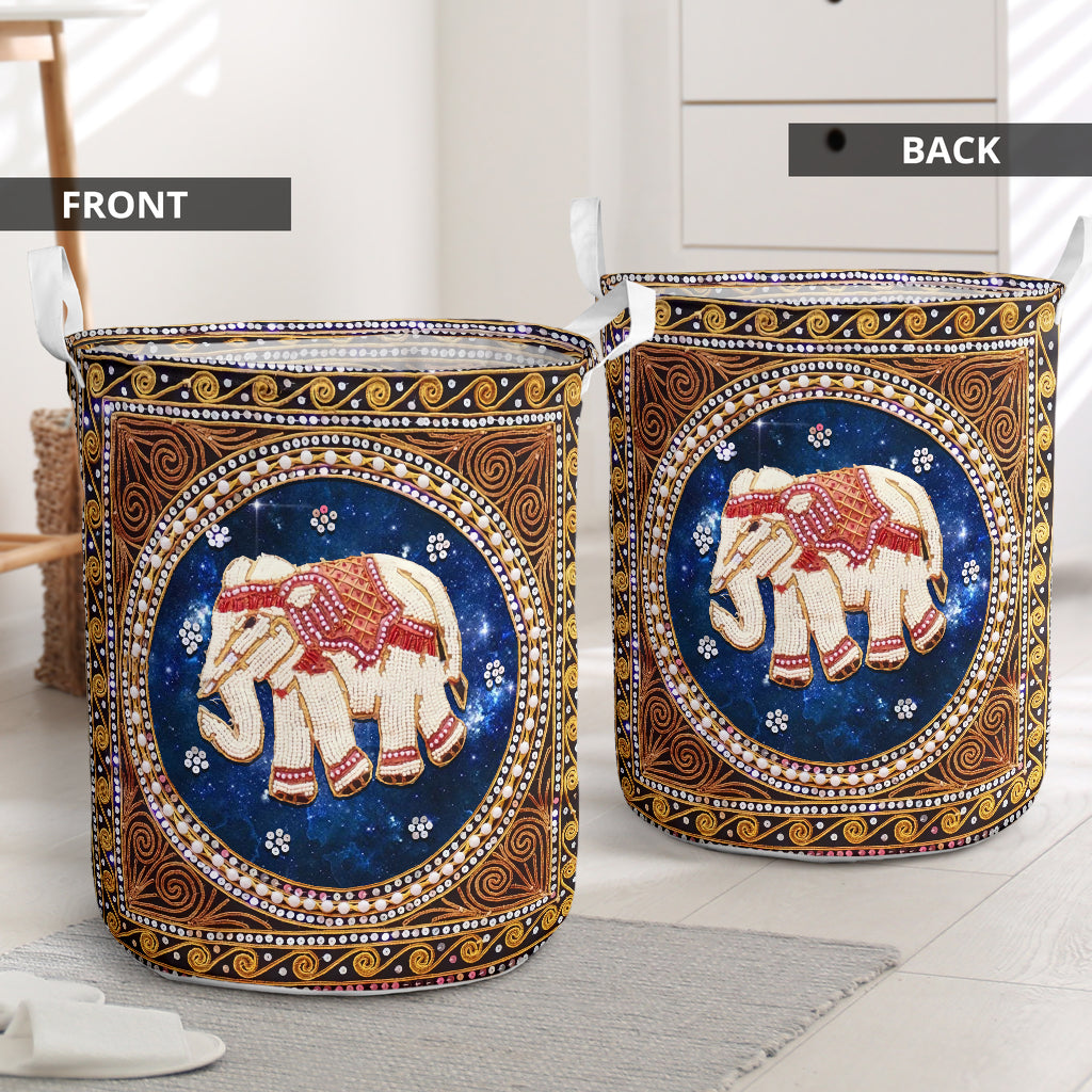 Elephant Floral Diamond Laundry Basket For Room Home Organizer