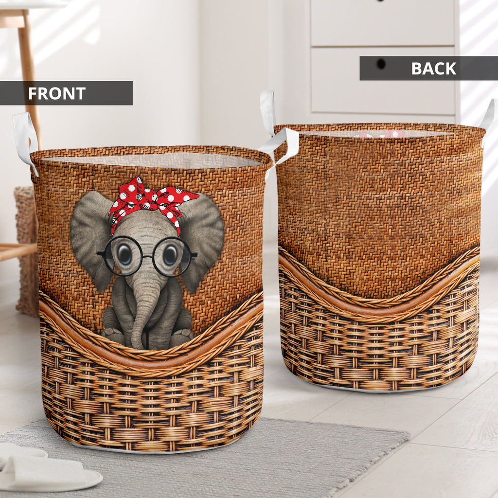 Elephant Ribbon Rattan Texture Laundry Basket For Room Home Organizer