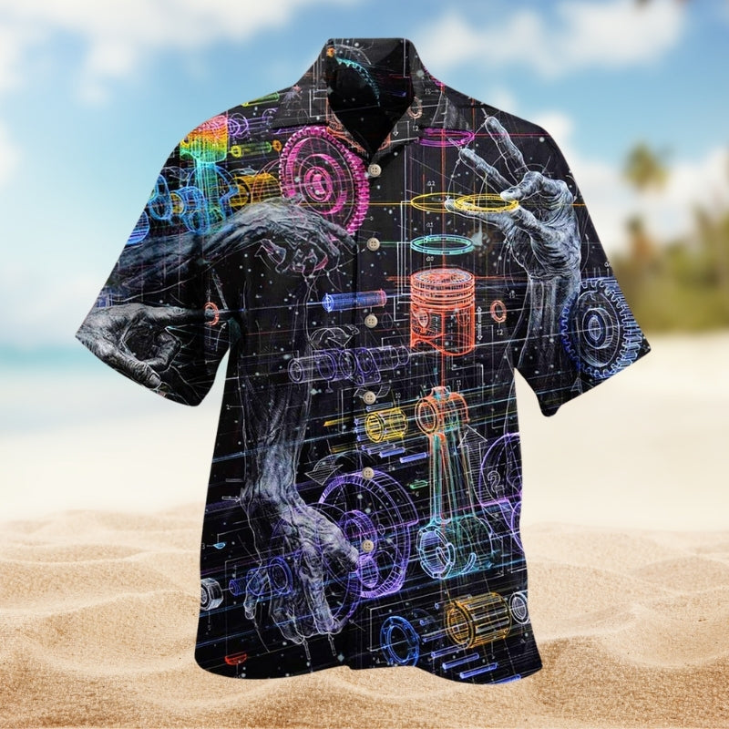 Casino Animals Gathered Craps Table Hawaiian Shirt Collar And Front View For Resort Wear