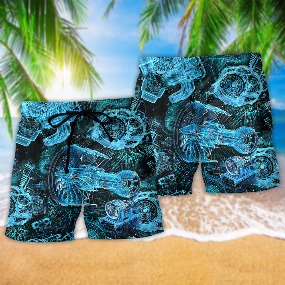 Blueprint Engine Beach Shorts Pattern Detail For Outdoor Activities And Comfortable Daily Use