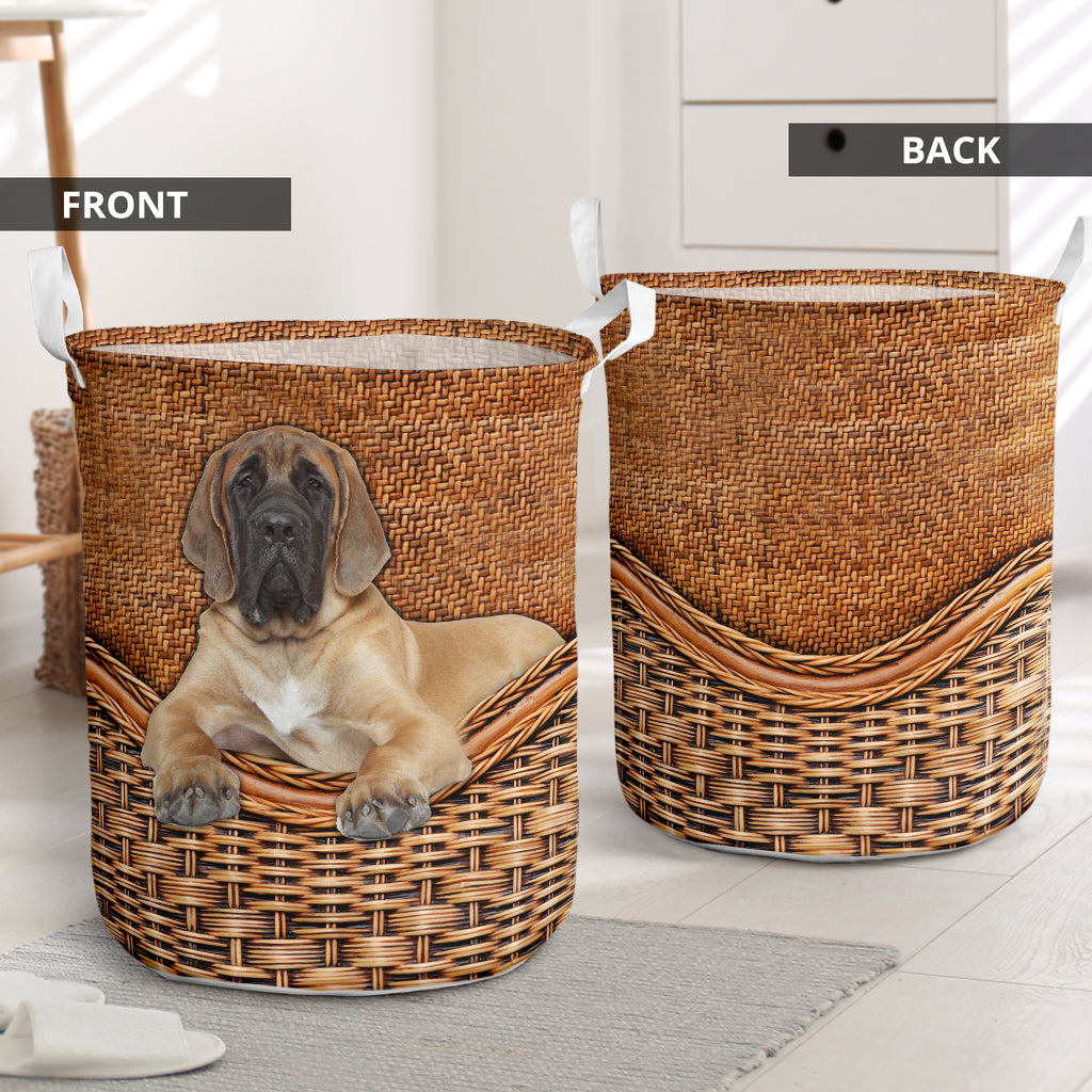 English Mastiff Dog Rattan Texture Laundry Basket For Room Home Organizer