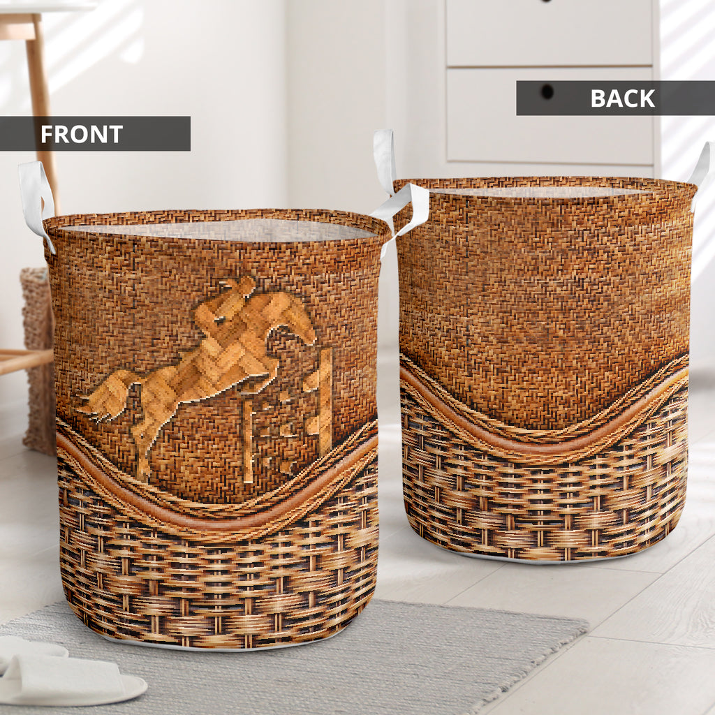 Equestrian Rattan Texture Laundry Basket For Room Home Organizer