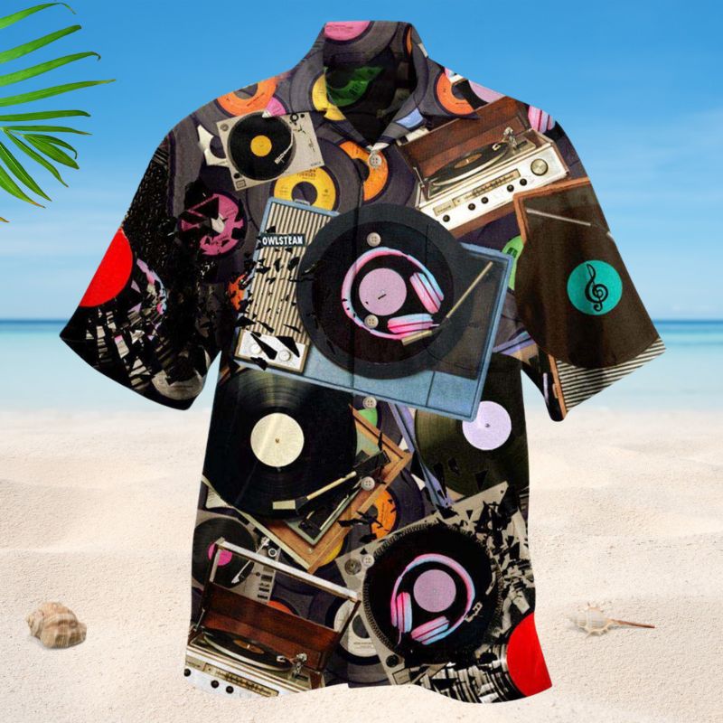 Retro Record Player Melody Hawaiian Shirt For Music Lovers Resort Travel And Casual Warm Weather Wear