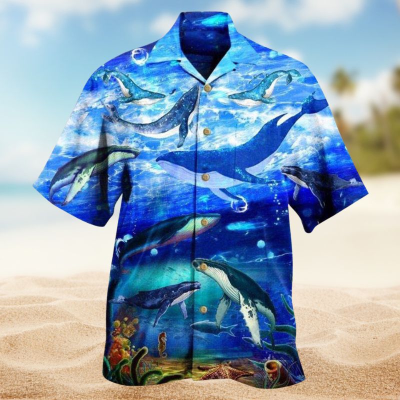 Cheerful Whale Ocean Hawaiian Shirt For Island Getaways Beach Parties And Comfortable Vacation Style
