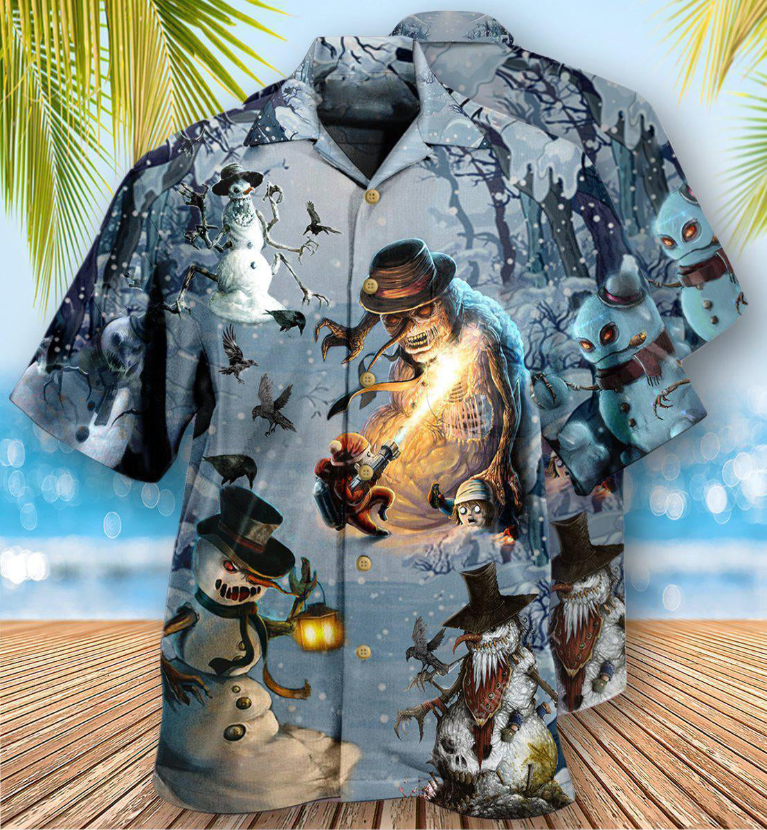 Christmas Dark Snowman Hawaiian Shirt With All Over Print For Tropical Getaways Outdoor Fun And Everyday Wear