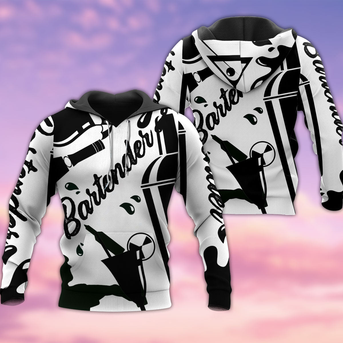 Black White Bartender Hoodie For Relaxed Streetwear Weekend Travel And Everyday Style