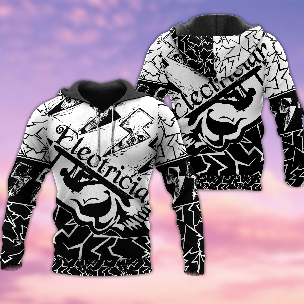 Black White Electrician Hoodie For Casual Outfits Outdoor Trips And Comfortable Layering
