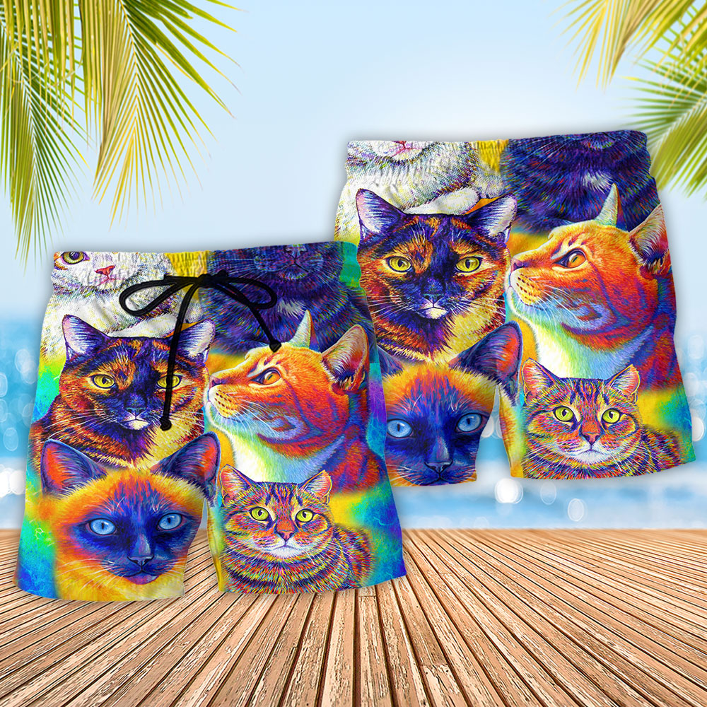 Cute Cat Soul Beach Shorts Pattern Detail For Outdoor Activities And Comfortable Resort Style