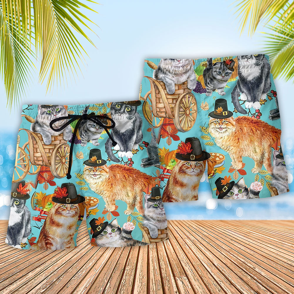 Thanksgiving Cat Autumn Beach Shorts Pattern Detail For Casual Summer Plans And Comfortable Daily Wear