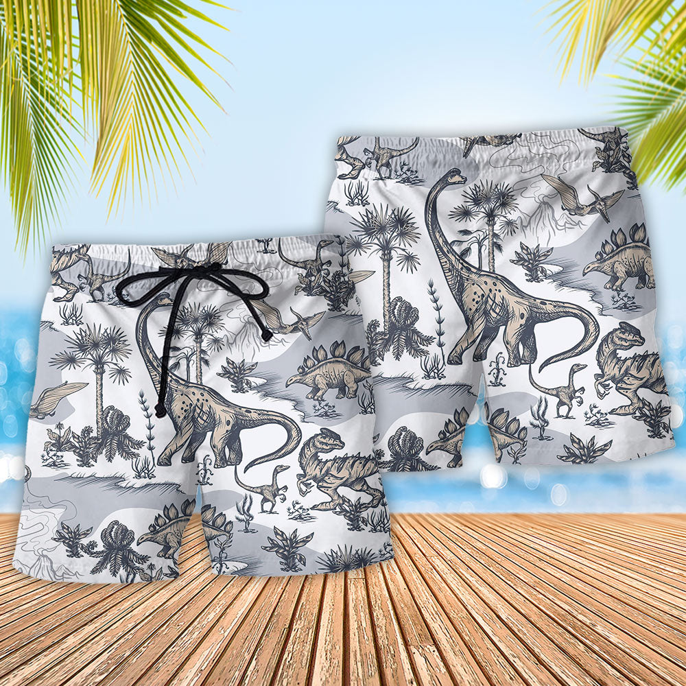 Jurassic Dinosaur Beach Shorts Pattern Detail For Holiday Travel And Memorable Gift Ideas