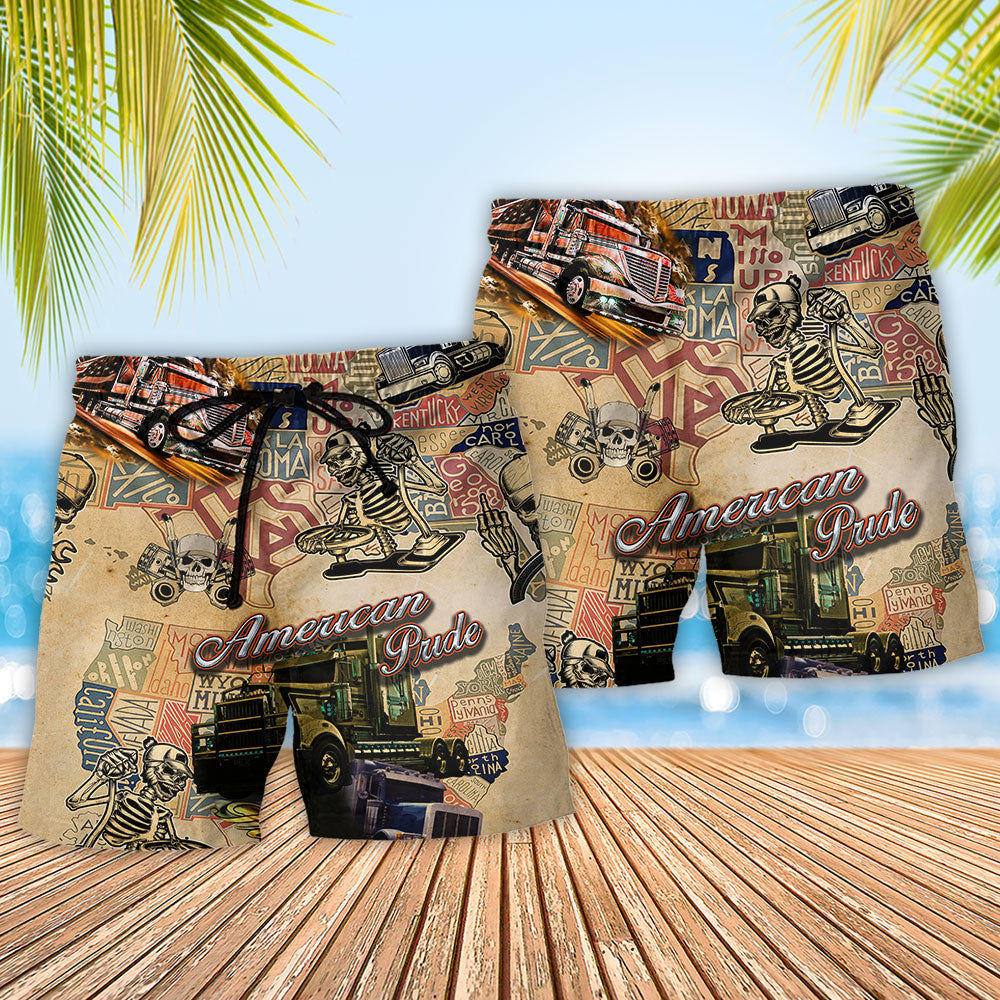 Skull American Pride Vintage Beach Shorts Pattern Detail For Outdoor Activities And Everyday Comfort