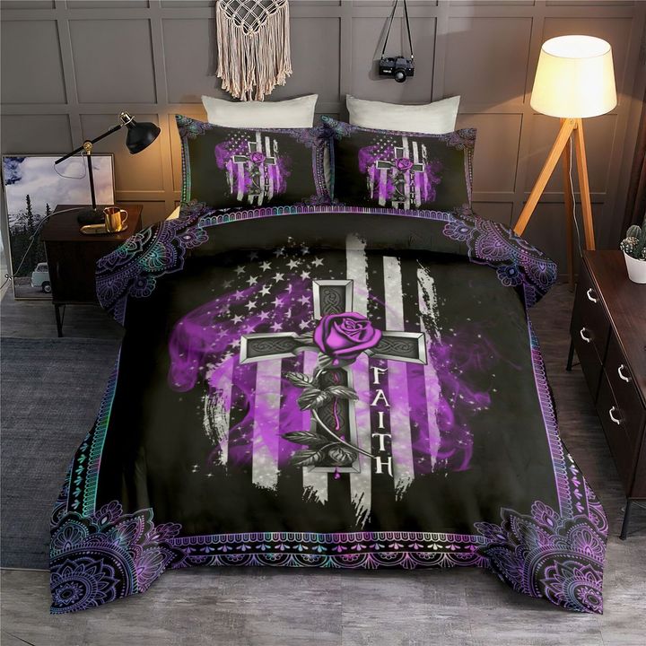 Faith Gothic Cross Rose Flag Christian Bedding Cover For Gothic Bedroom Decor