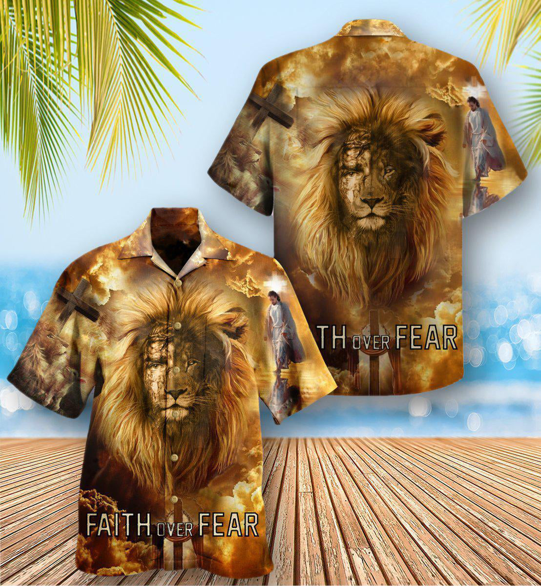 Lion Faith Fear Psalms Hawaiian Shirt For Summer Events And Casual Outdoor Wear