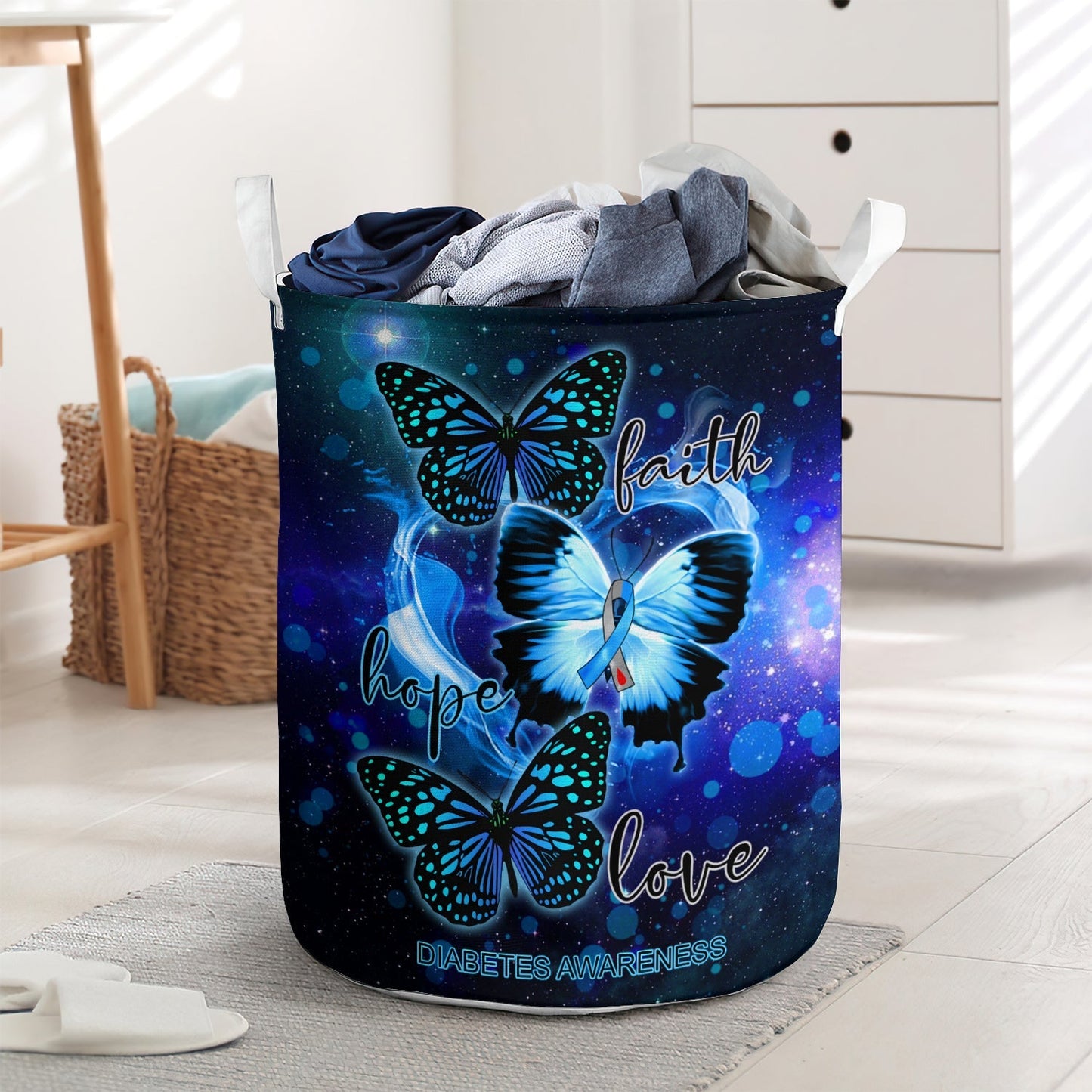 Faith Hope Love Diabetes Awareness Laundry Basket For Bathroom Bedroom Storage