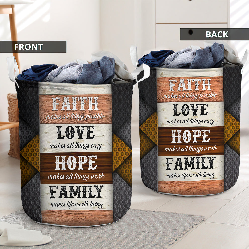 Faith Love Hope Family Laundry Basket For Bathroom Bedroom Storage