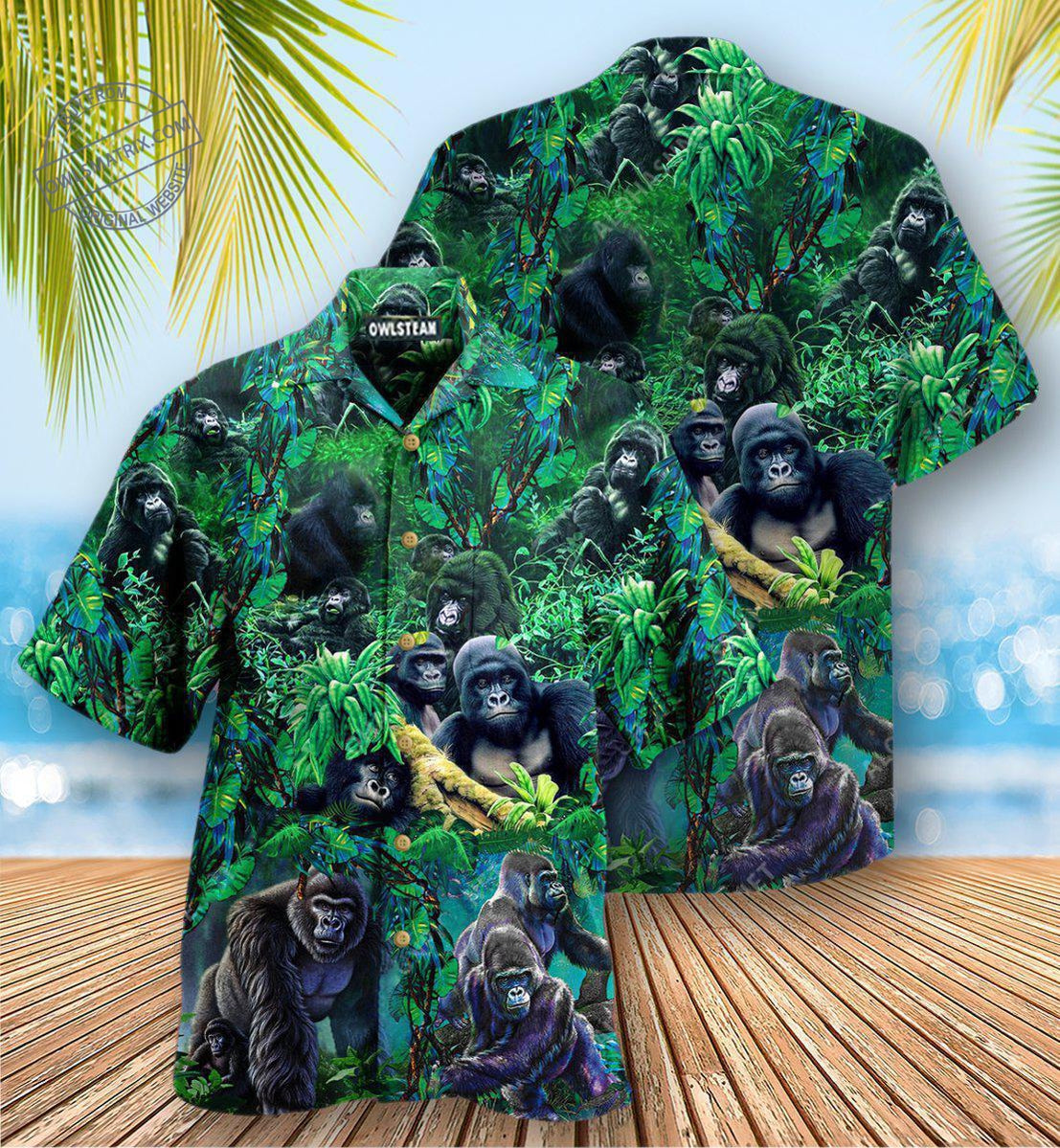 Family Of Gorillas In The Jungle Hawaiian Shirt For Summer Vacation Beach Travel And Relaxed Casual Wear