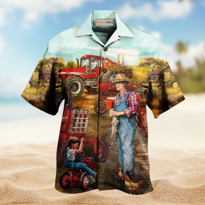 Farmer Awesome Fatherhood In Farm Hawaiian Shirt For Summer Vacation Beach Travel And Relaxed Casual Wear