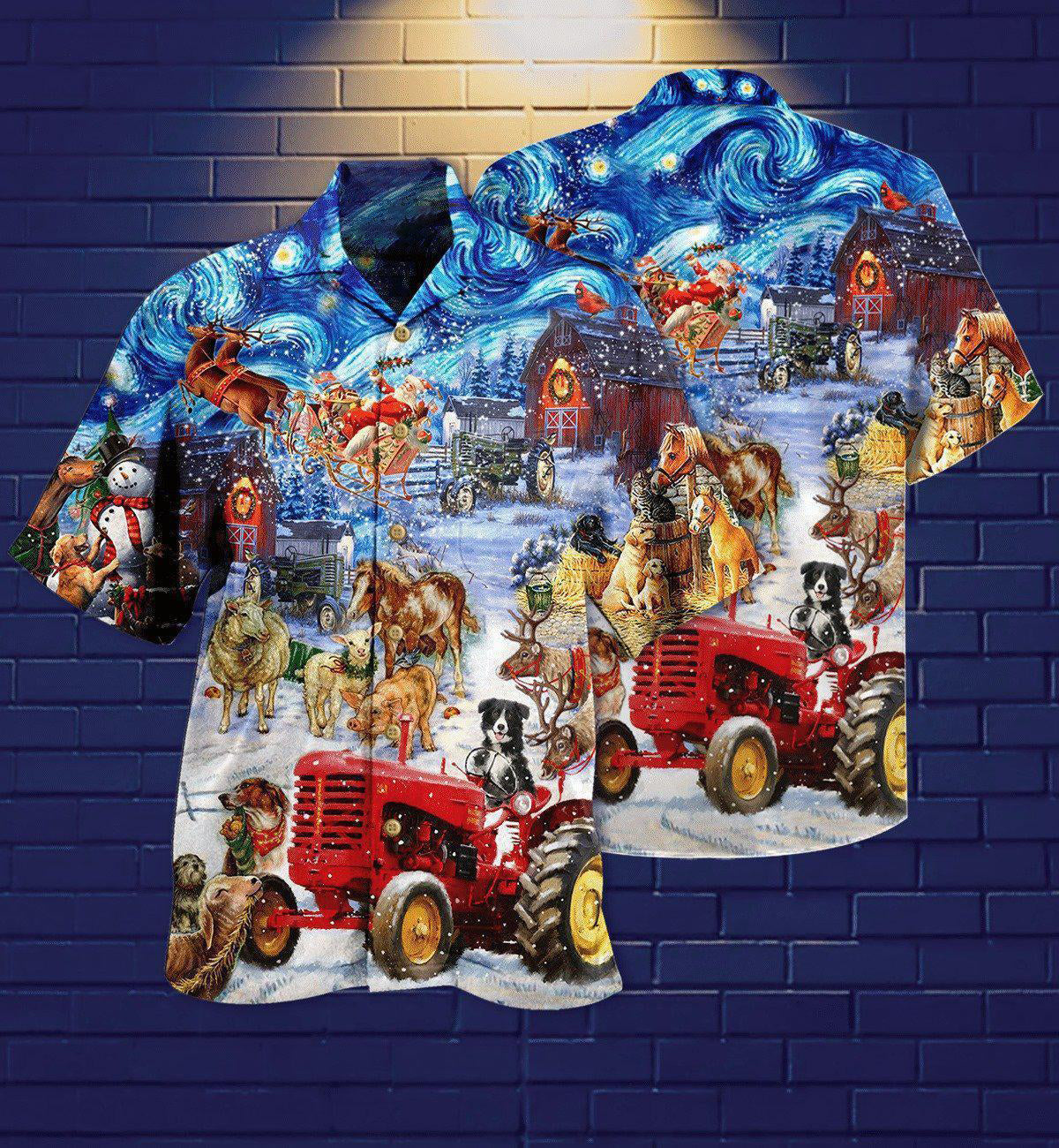 Festive Farm Christmas Hawaiian Shirt For Vacation Days And Relaxed Coastal Outings