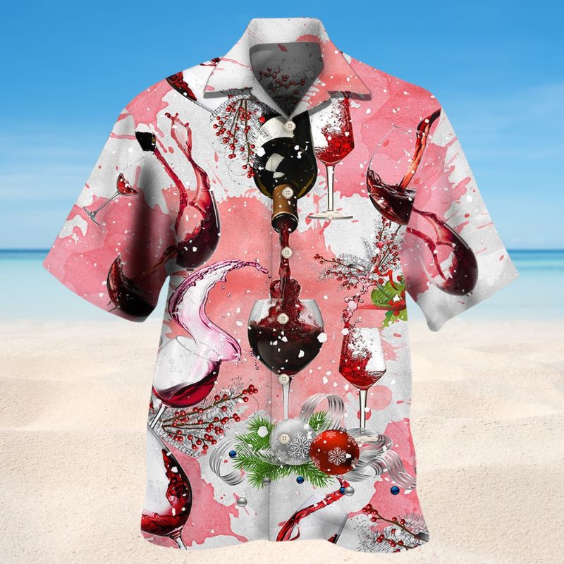 Fine Wine Christmas Hawaiian Shirt For Winter Celebrations, Beach Travel, And Relaxed Holiday Wear