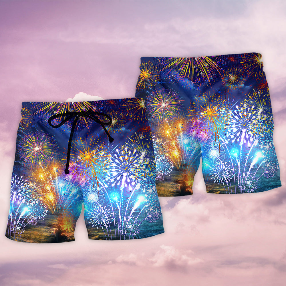 Night Fireworks Celebration Beach Shorts Pattern Detail For Sunny Outdoor Activities