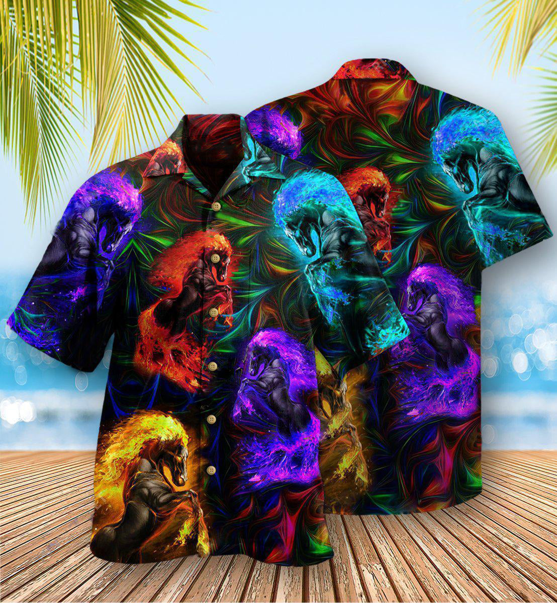 Horse Firing Unique Hawaiian Shirt Artwork Detail For Resort Trips And Outdoor Activities