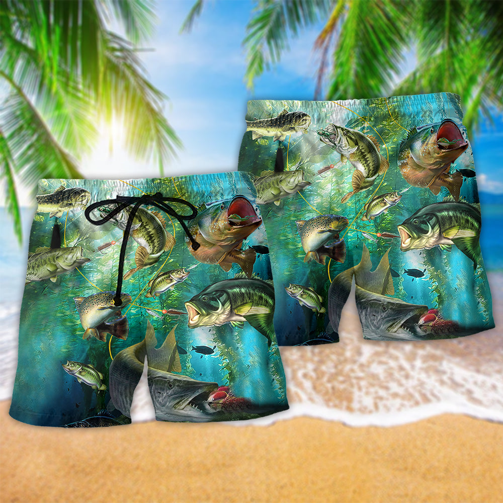 Blue Fish Beach Shorts Pattern Detail For Resort Wear And Lightweight Summer Style