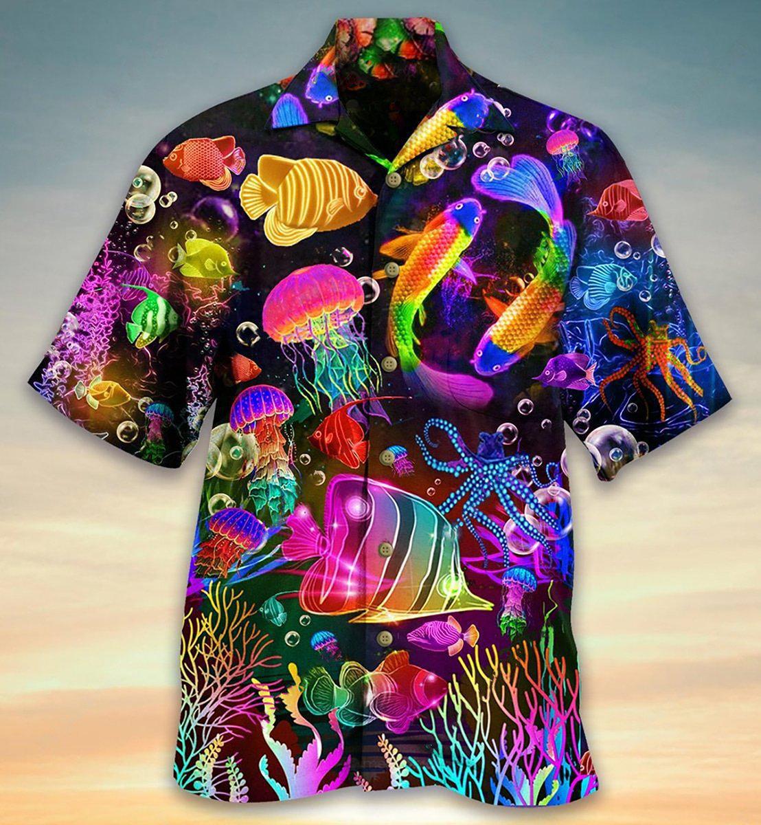 Rainbow Fish Hawaiian Shirt Artwork View For Weekend Travel And Beach Style
