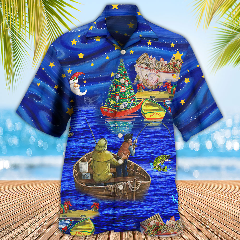 Fishing Beautiful Christmas Night Hawaiian Shirt For Resort Getaways And Comfortable Summer Activities