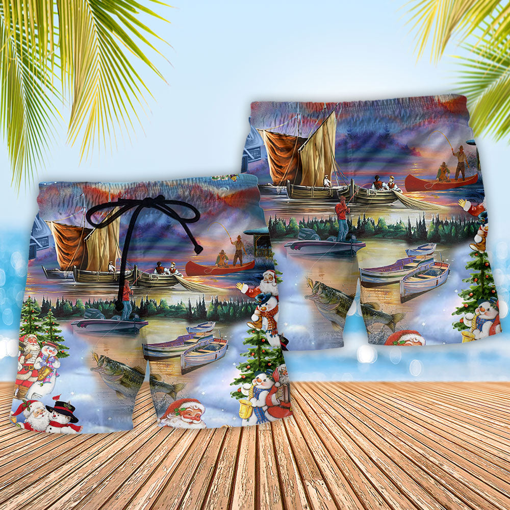 Fishing Christmas Gift Holiday Beach Shorts Design View For Poolside Relaxation And Holiday Trips