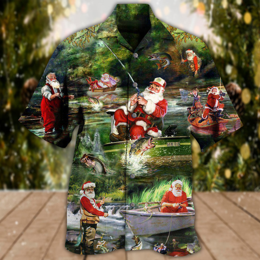 Happy Fishing Christmas Fishmasand New Reel Hawaiian Shirt For Vacation Days And Relaxed Coastal Outings