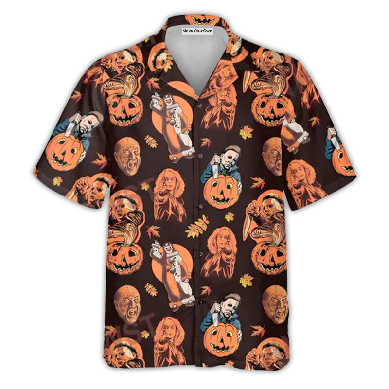 Halloween Spooky Classic Tropical Character Hawaiian Shirt Creative Print View For Weekend Trips