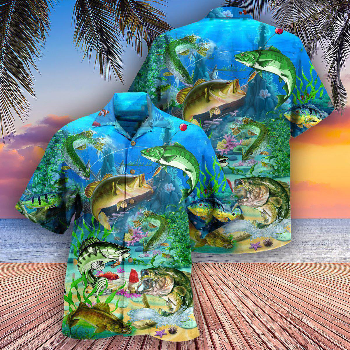 Blue Fishing Real Men Ocean Hawaiian Shirt Design View For Resort Travel And Thoughtful Gifting