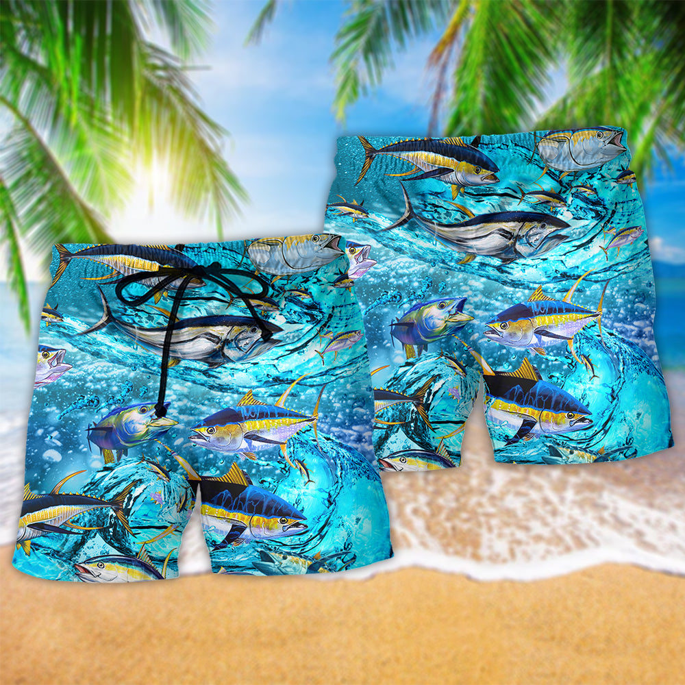 Tuna Fishing In Sea Beach Shorts Pattern View For Relaxed Vacation Styling