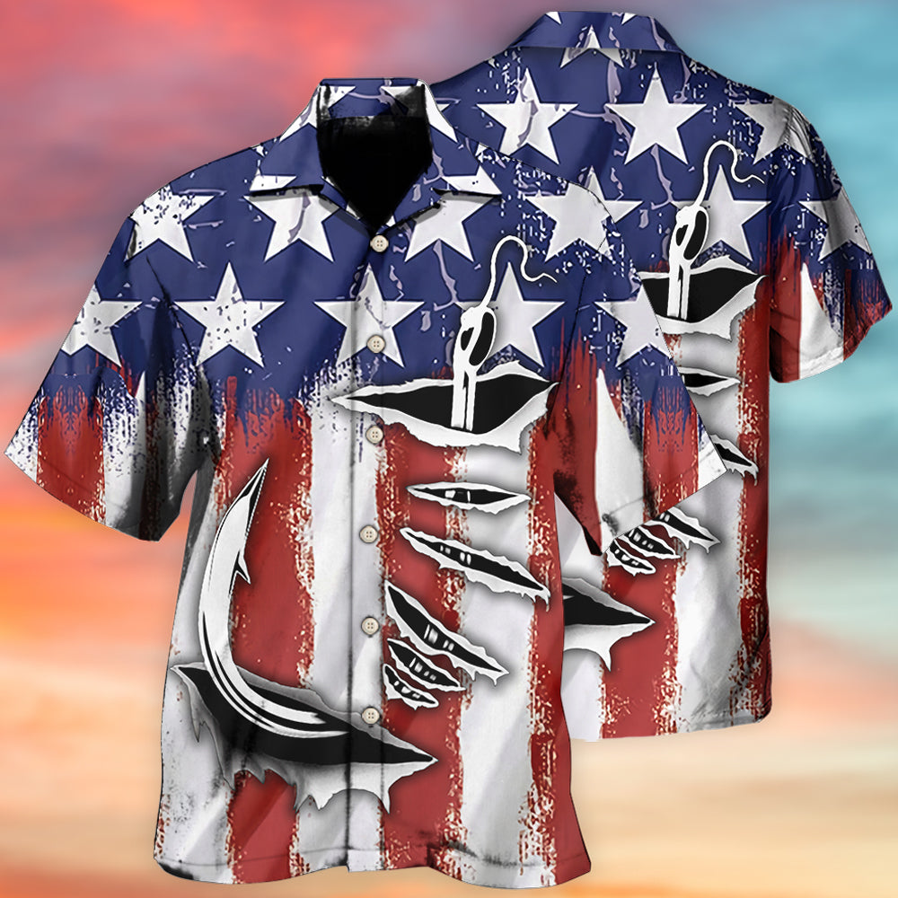 Fishing American Hawaiian Shirt Artwork Detail For Tropical Trips And Casual Outings