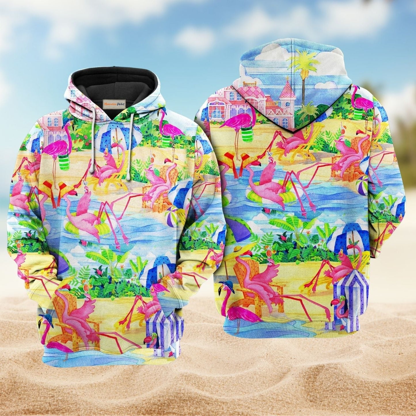 Flamingo Beach Love Hoodie For Relaxed Streetwear Weekend Travel And Everyday Style