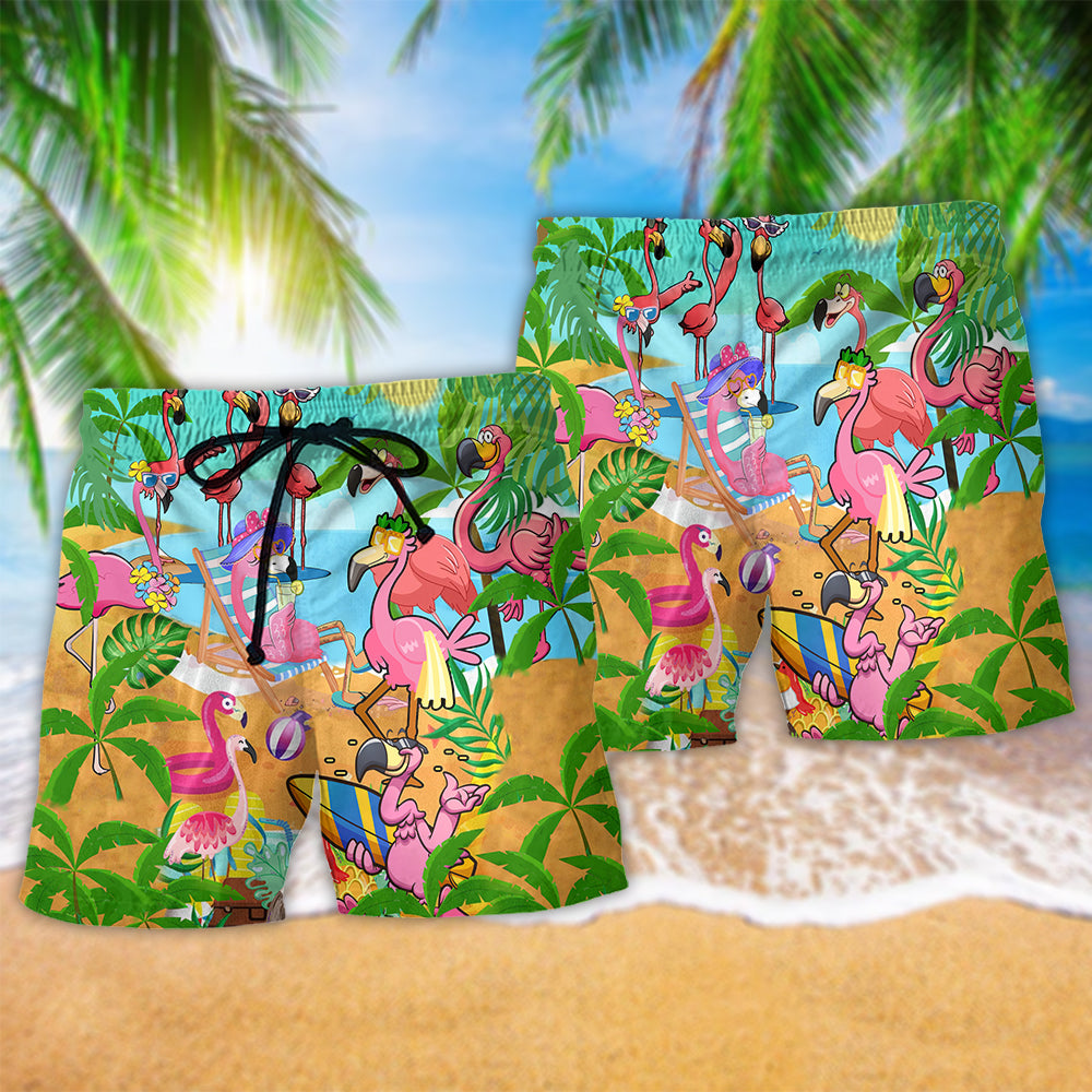 Flamingo Let's Get Flocked Up Beach Shorts For Summer Vacation And Coastal Travel