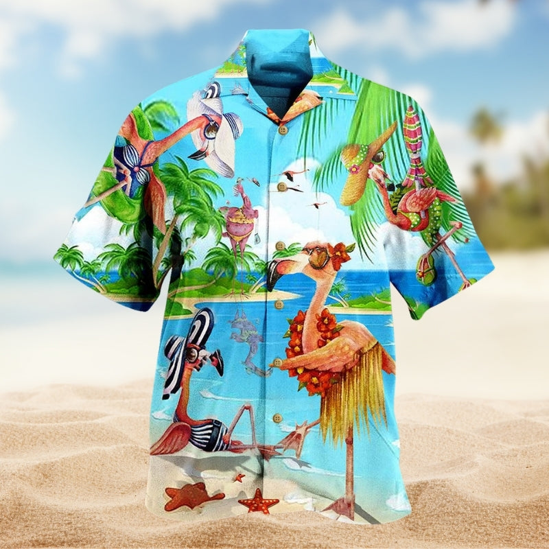 Flamingo Beach Hawaiian Shirt For Tropical Holidays, Outdoor Gatherings, And Everyday Comfort