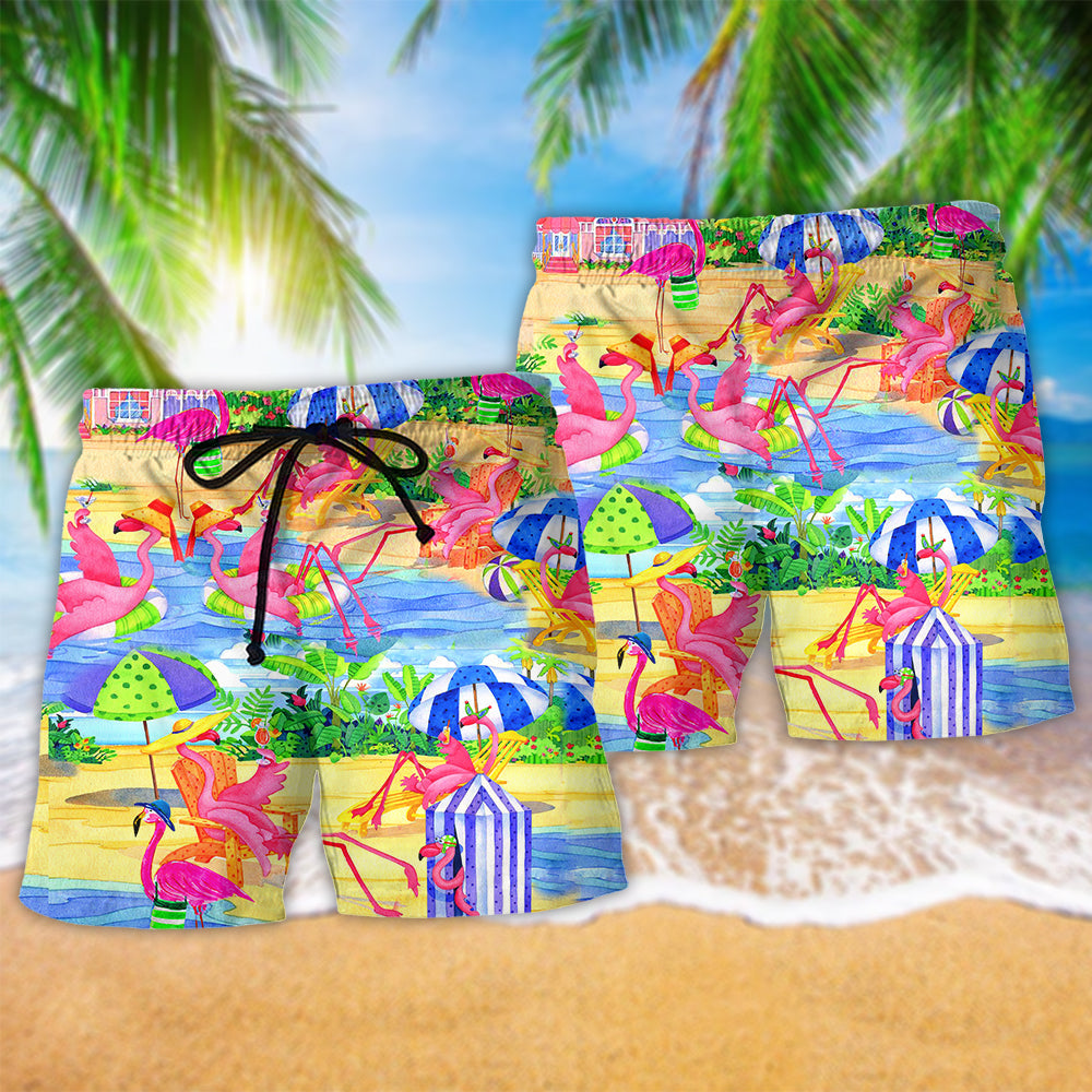 Flamingo Summer Beach Shorts Pattern Detail For Leisure Travel And Everyday Comfort